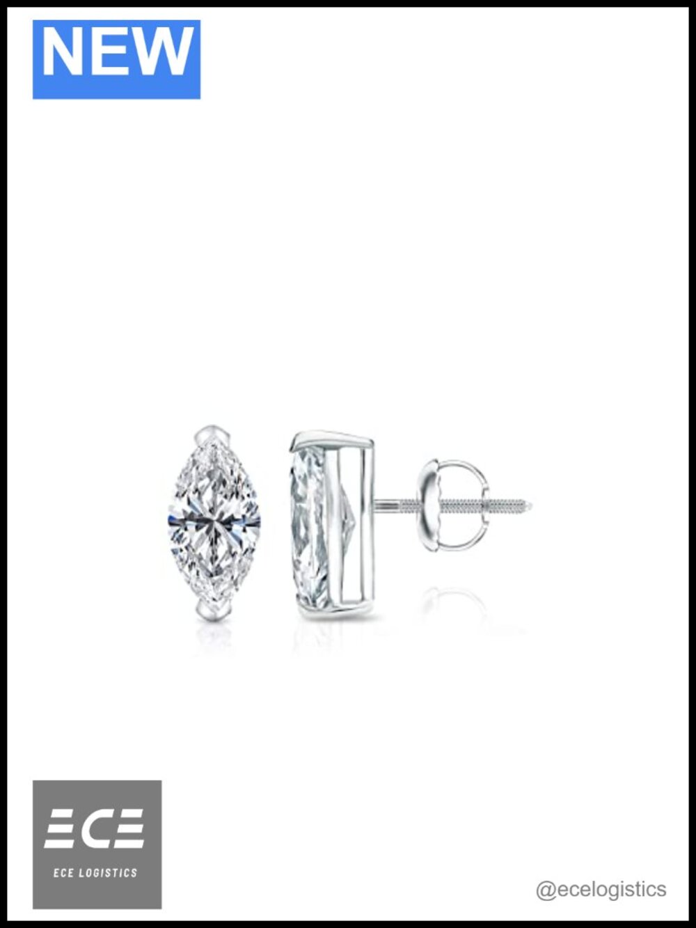 Lab Grown Diamond Marquise Stud Earrings 14k White Gold Screw Back
